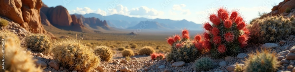 Prickly cholla cactus formation in desert landscape, rocky terrain, succulent plants, desert flora Prickly cholla cactus formation in desert landscape, rocky terrain, succulent plants, desert flora