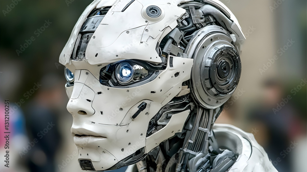 Fototapeta premium Closeup of a Realistic Humanoid Robot Head