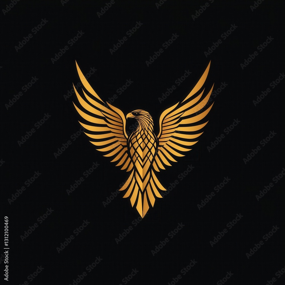 Obraz premium Majestic Eagle Logo Design: Gold & Black Wings Emblem Vector Illustration