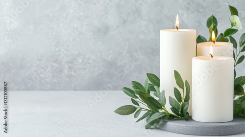 Diy candles surrounded by green leaves creating a serene and calming atmosphere for relaxation