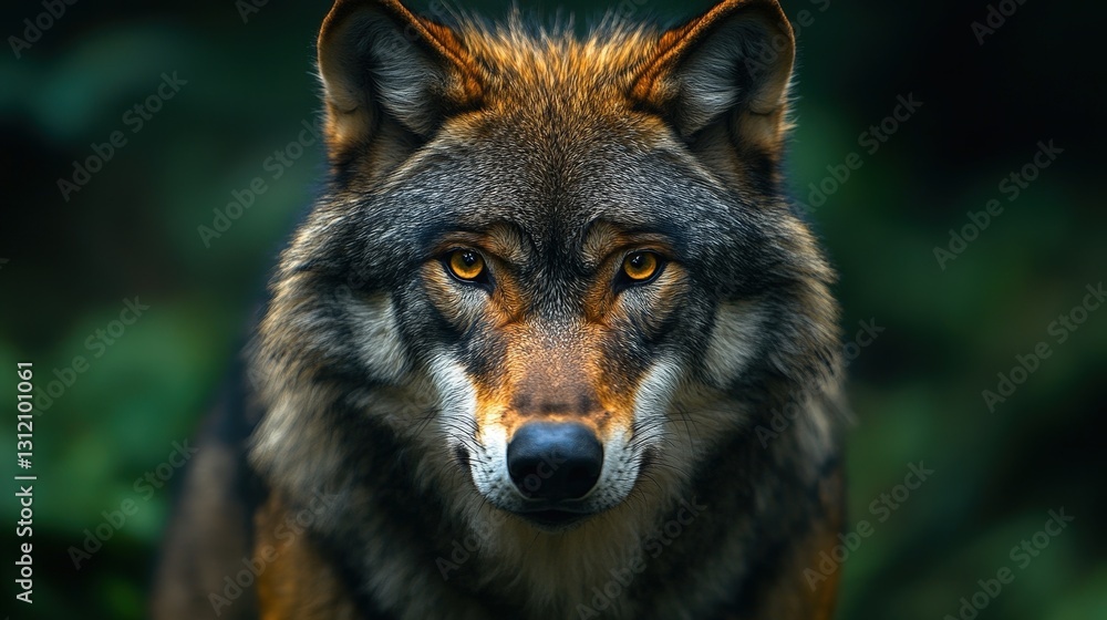 Wolf portrait, forest backdrop Wolf portrait, forest backdrop