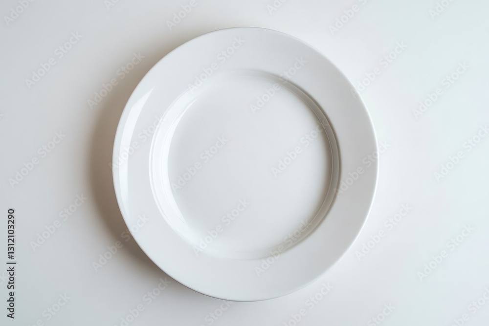 Blank White Plate on White Surface Ready for Food Preparation Concept Blank White Plate on White Surface Ready for Food Preparation Concept