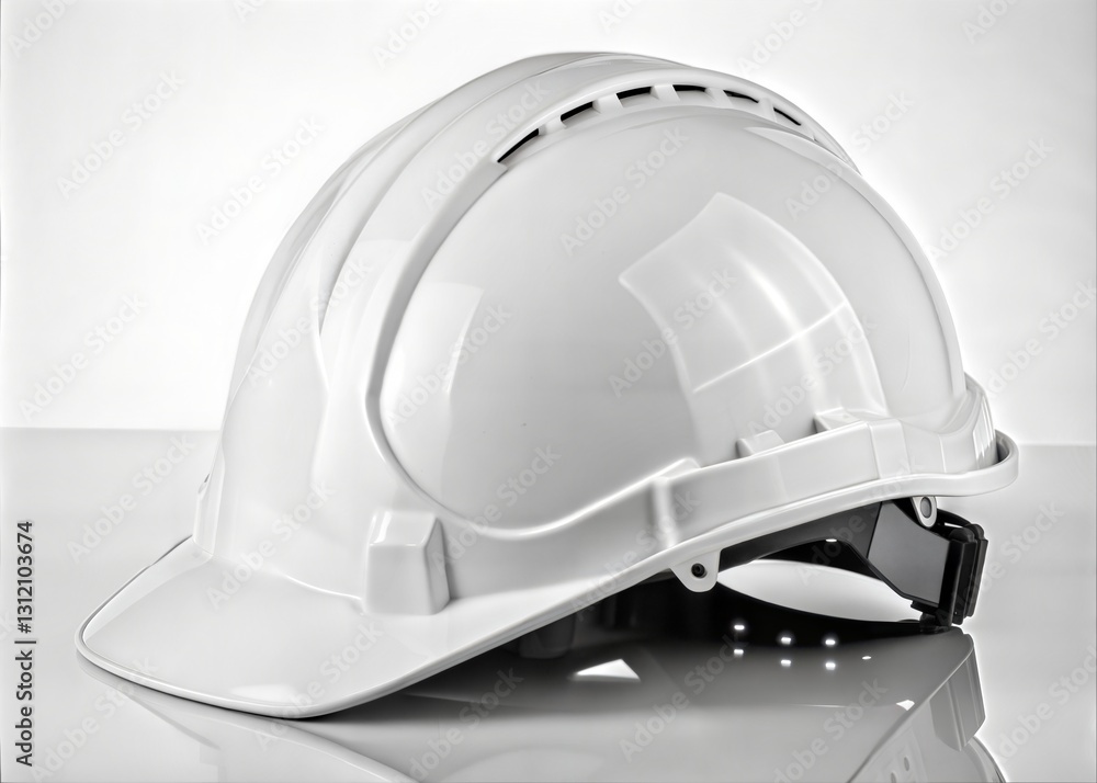 Fototapeta premium A high-angle close-up of a white safety hard hat.