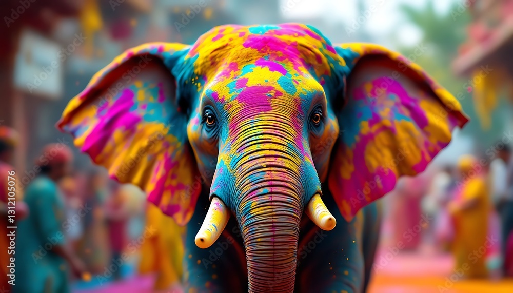 Obraz premium Elephant Painted with Vibrant Colors in Holi Festival Celebration