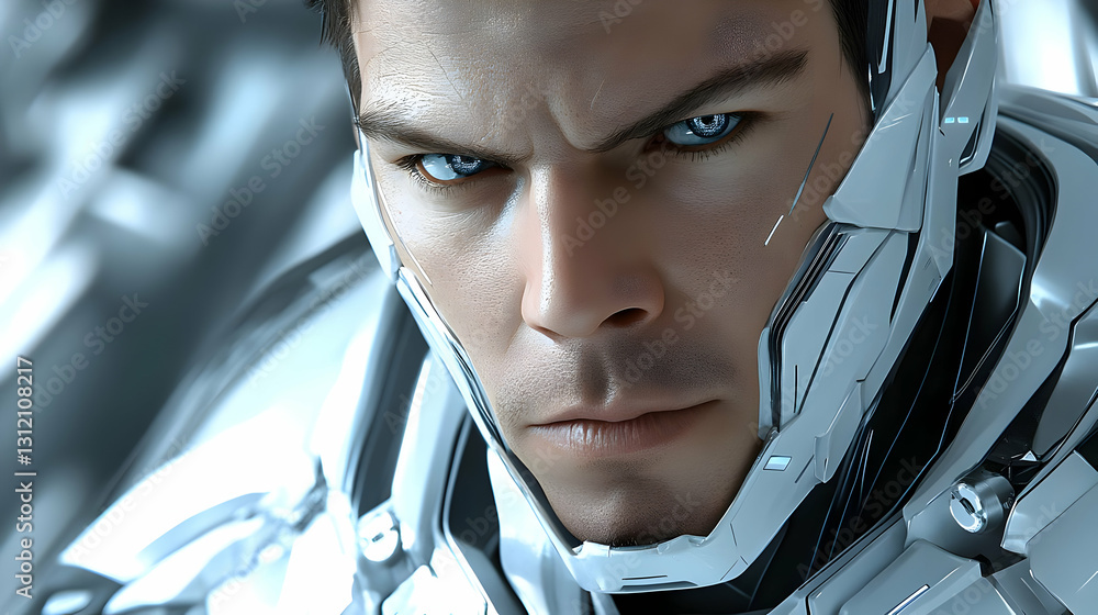 Closeup Portrait of a Determined Cyborg Man Closeup Portrait of a Determined Cyborg Man