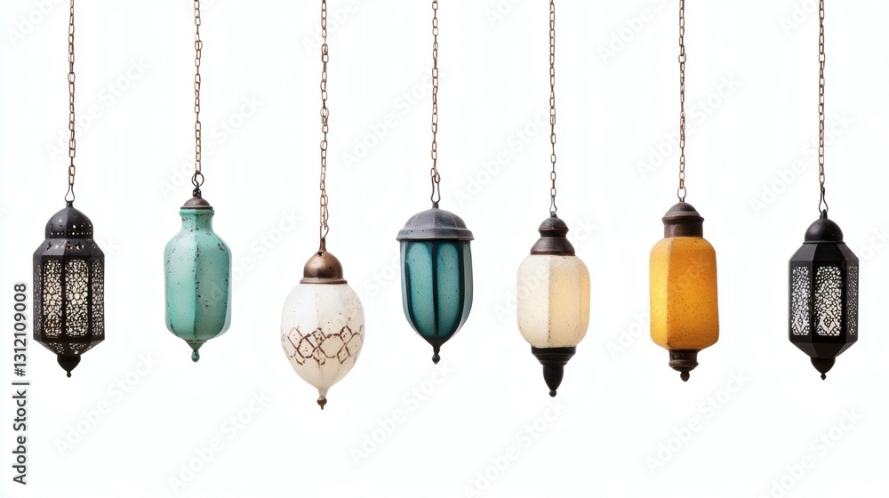 Colorful hanging lanterns displayed in a row showcasing intricate designs and vibrant hues in a decorative setting Colorful hanging lanterns displayed in a row showcasing intricate designs and vibrant hues in a decorative setting