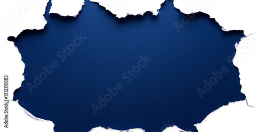 Hole in Paper: An artistic view, a vibrant blue expanse is revealed through a torn paper, offering a dramatic contrast and a visual metaphor.