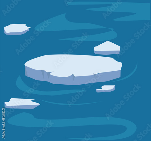 Atlantic, antarctic floes, glaciers and icebergs floating on surface. 
