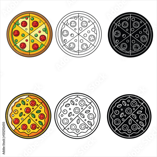 set of Pizza vector illustration outline coloring page silhouettes	
