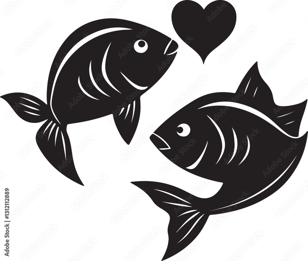 Naklejka premium Set Of Fish love Art Silhouette Vector Vol - 5 ,silhouette, goldfish, fishes, set, aquatic, wildlife, drawing, marine, cute, lake