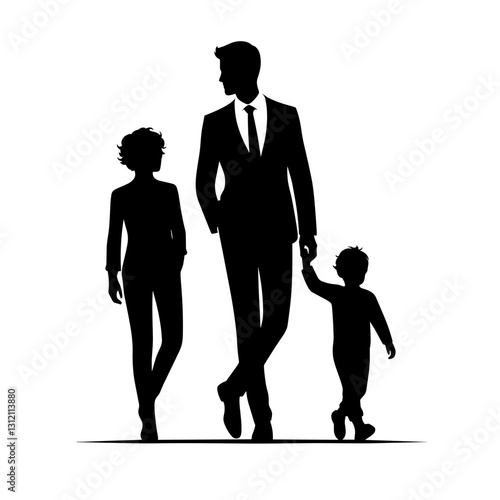 Vector illustration of a stylish family walking together