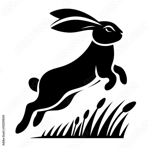 Vector illustration of a hare leaping over grass