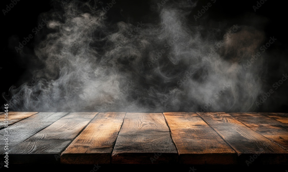 Rustic Wooden Table with Dark Smoke for Product Display or Background Rustic Wooden Table with Dark Smoke for Product Display or Background