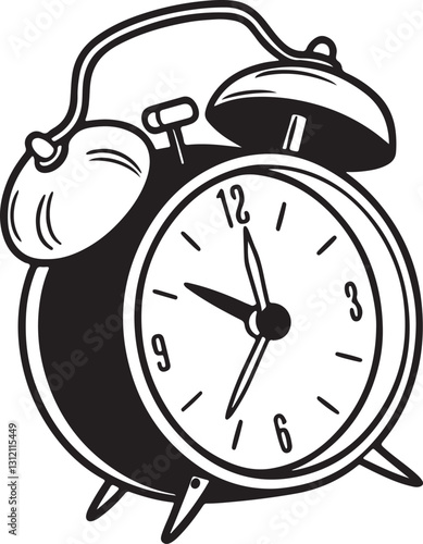 Simple Minimalist Black Silhouette An Alarm Clock ,classic, object, wake, timer, reminder, metal, deadline, number, ringing