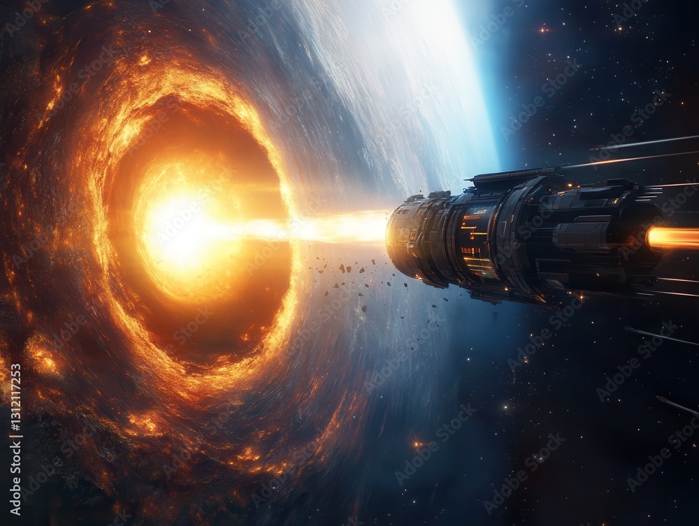 Exploration of a cosmic anomaly revealing the power of a black hole on a distant spaceship. Generative AI Exploration of a cosmic anomaly revealing the power of a black hole on a distant spaceship. Generative AI