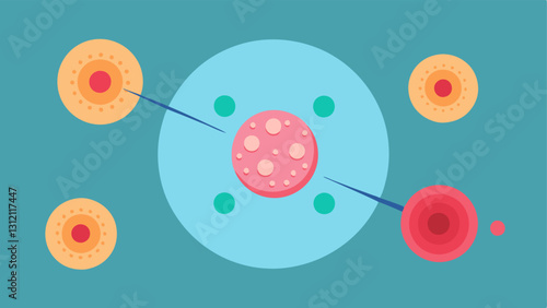 Targeted Delivery A depiction of nanoparticles targeting specific skin cells that require treatment indicating precision in skincare targeting.