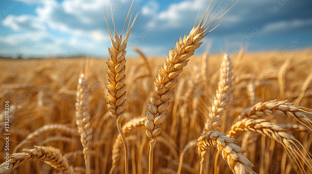 A Beautiful Golden Stalk of Wheat Swaying Gently in the Summer Breeze Under a Bright Blue Sky A Beautiful Golden Stalk of Wheat Swaying Gently in the Summer Breeze Under a Bright Blue Sky
