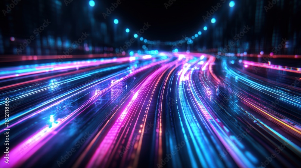 Vibrant city street illuminated by neon lights creating a lively atmosphere in an urban night scene Vibrant city street illuminated by neon lights creating a lively atmosphere in an urban night scene