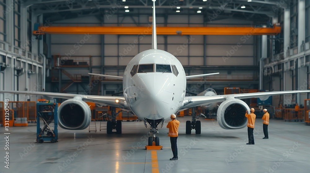 Aircraft Maintenance Team Working on a Commercial Airplane Aircraft Maintenance Team Working on a Commercial Airplane
