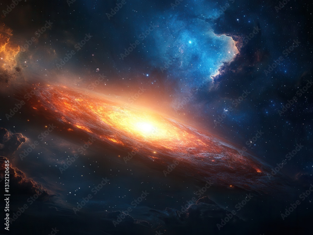 Obraz premium Glimmering galaxies and swirling stars illuminate the vast cosmic expanse in mesmerizing detail. Generative AI