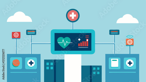 Wellness Monitoring Hub A central station in a healthcare facility filled with digital screens tracking patient wellness metrics demonstrating a focus on preventive care.