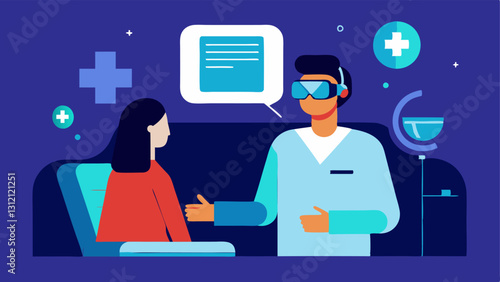 Virtual Reality Health Consultation A futuristic scene of a patient using a VR headset to participate in a digital health consultation about their hormonal health.