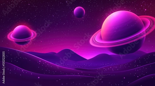 Neon Planets Over Alien Desert Landscape