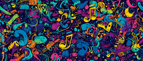 Vibrant musical notes doodle pattern