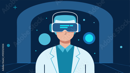 Virtual Reality Headset The doctor wearing a virtual reality headset to demonstrate MRI results in an immersive environment for better patient understanding.