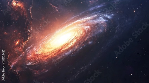 Spiral galaxy in deep space. Fiery cosmic swirl