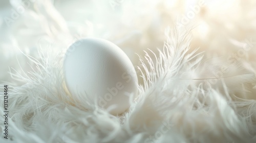 White egg nestled in soft white feathers. (2)