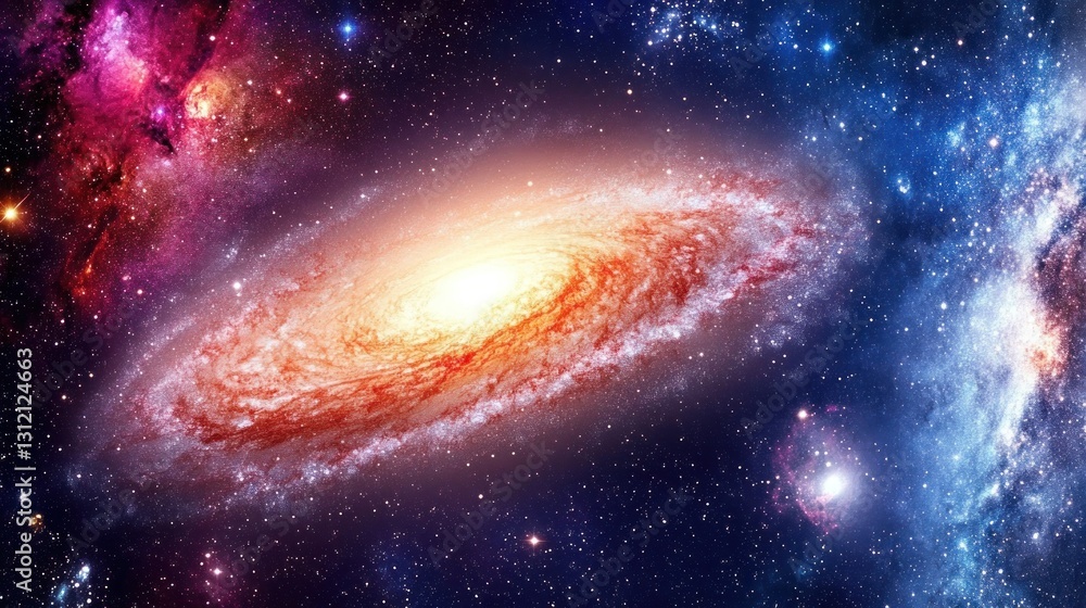 Fototapeta premium Spiral galaxy amidst vibrant cosmic nebulae