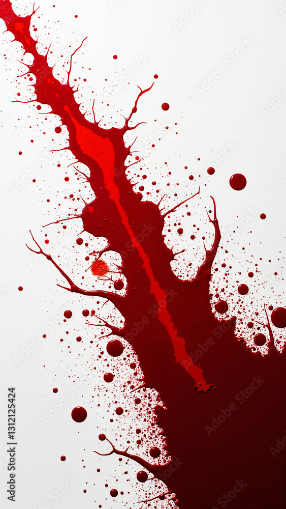 Dramatic Blood Splatter on White Background for Graphic Design, Horror Campaigns, and Medical Promotions Dramatic Blood Splatter on White Background for Graphic Design, Horror Campaigns, and Medical Promotions