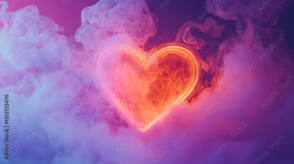 Glowing neon heart in vibrant smoke. Glowing neon heart in vibrant smoke.