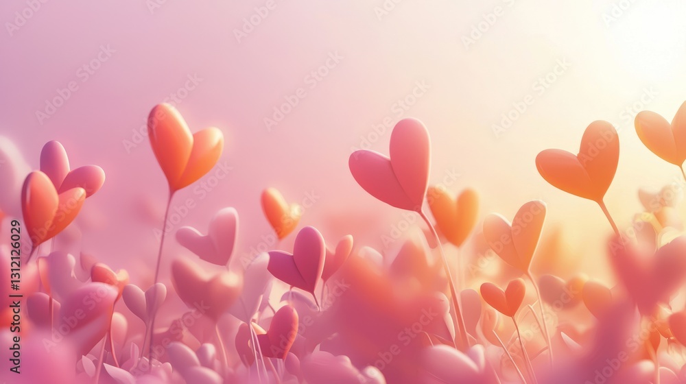 Heart-shaped flowers in a soft, romantic sunset. Heart-shaped flowers in a soft, romantic sunset.