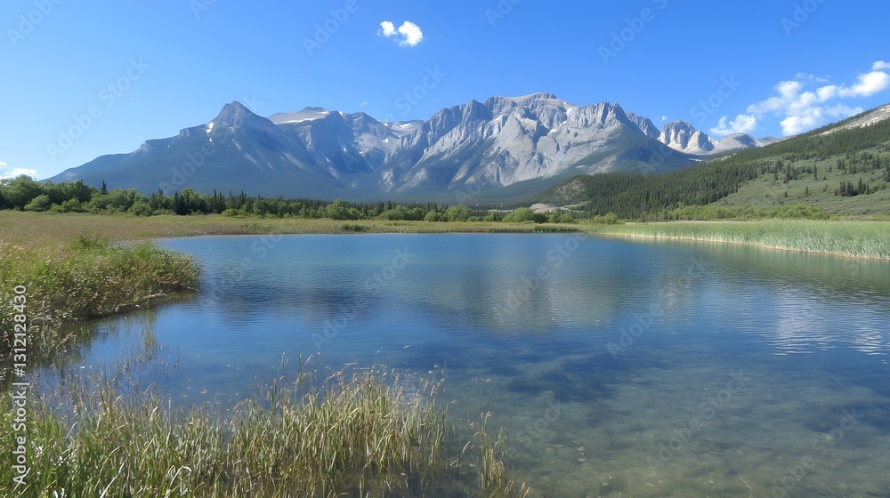 Tranquil Mountain Lake Surrounded by Lush Green Landscape Tranquil Mountain Lake Surrounded by Lush Green Landscape