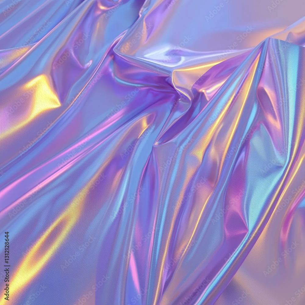 Fototapeta premium Holographic iridescent fabric, shimmering folds, pastel colors