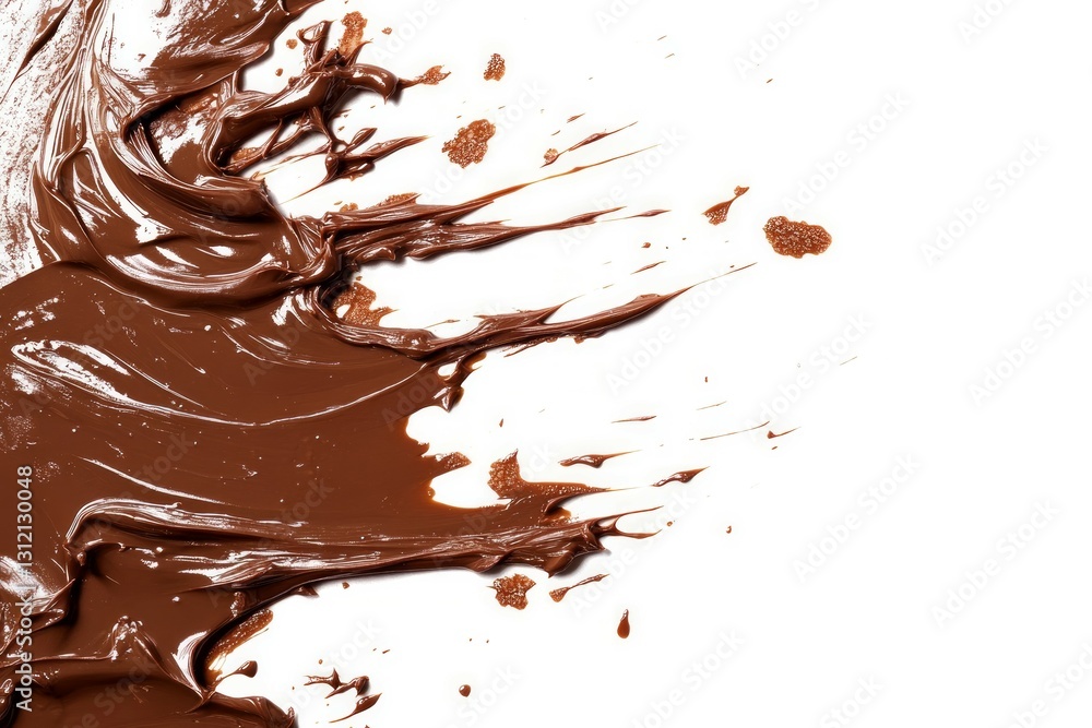 Fototapeta premium Chocolate spread texture on white background. AI generated