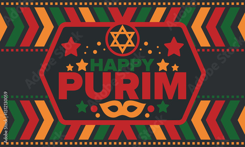 Purim. Happy Purim. Traditional Jewish religious holiday. Star of David, Carnival mask. Israel history. Сelebrated by a masquerade and festival. Poster art. Vector illustration