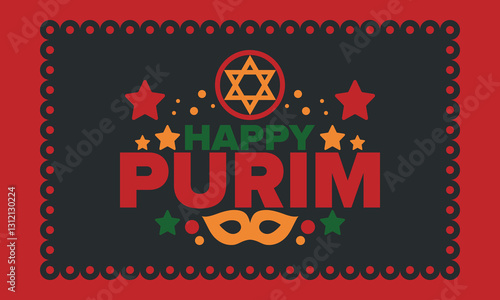 Purim. Happy Purim. Traditional Jewish religious holiday. Star of David, Carnival mask. Israel history. Сelebrated by a masquerade and festival. Poster art. Vector illustration