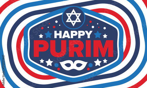 Purim. Happy Purim. Traditional Jewish religious holiday. Star of David, Carnival mask. Israel history. Сelebrated by a masquerade and festival. Poster art. Vector illustration