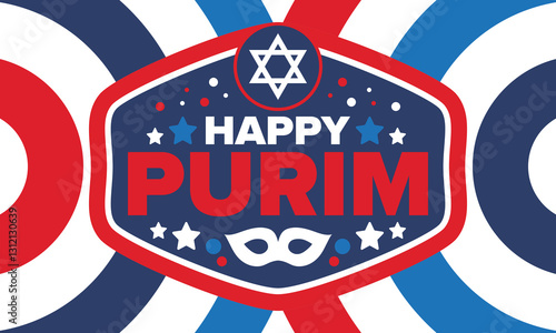 Purim. Happy Purim. Traditional Jewish religious holiday. Star of David, Carnival mask. Israel history. Сelebrated by a masquerade and festival. Poster art. Vector illustration