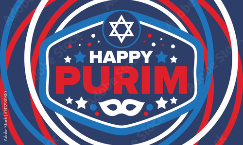 Purim. Happy Purim. Traditional Jewish religious holiday. Star of David, Carnival mask. Israel history. Сelebrated by a masquerade and festival. Poster art. Vector illustration