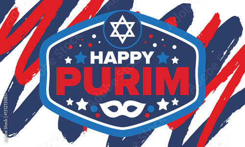 Purim. Happy Purim. Traditional Jewish religious holiday. Star of David, Carnival mask. Israel history. Сelebrated by a masquerade and festival. Poster art. Vector illustration
