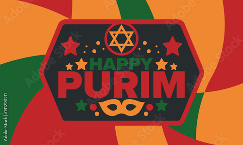 Purim. Happy Purim. Traditional Jewish religious holiday. Star of David, Carnival mask. Israel history. Сelebrated by a masquerade and festival. Poster art. Vector illustration