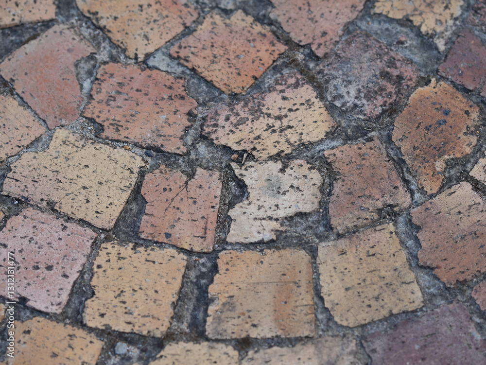 The cobblestone pathway exhibits a beautiful arrangement of earthy hues, forming a textured surface The cobblestone pathway exhibits a beautiful arrangement of earthy hues, forming a textured surface