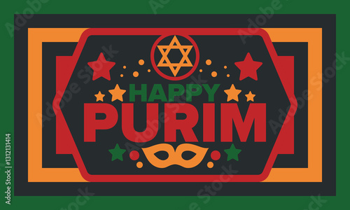 Purim. Happy Purim. Traditional Jewish religious holiday. Star of David, Carnival mask. Israel history. Сelebrated by a masquerade and festival. Poster art. Vector illustration