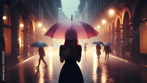 Soft Lights and Raindrops in a Serene Night Walk