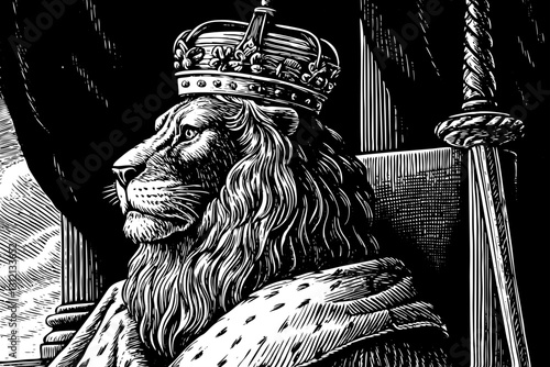 king lion black and white hand drawn sketch