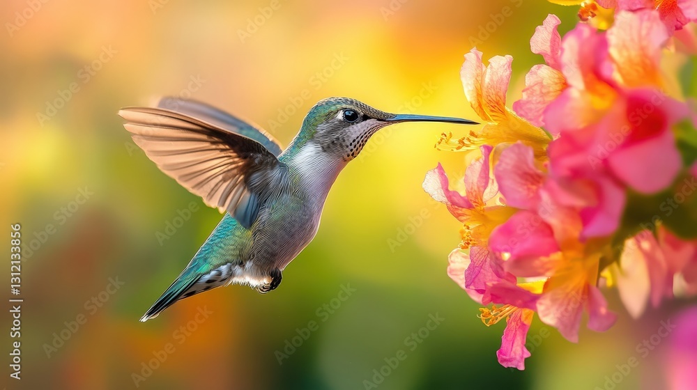 Delicate hummingbird captured in mid-flight, wings a blur of motion as it tilts gracefully left while soaring right—nature’s vibrant dance frozen in time Delicate hummingbird captured in mid-flight, wings a blur of motion as it tilts gracefully left while soaring right—nature’s vibrant dance frozen in time